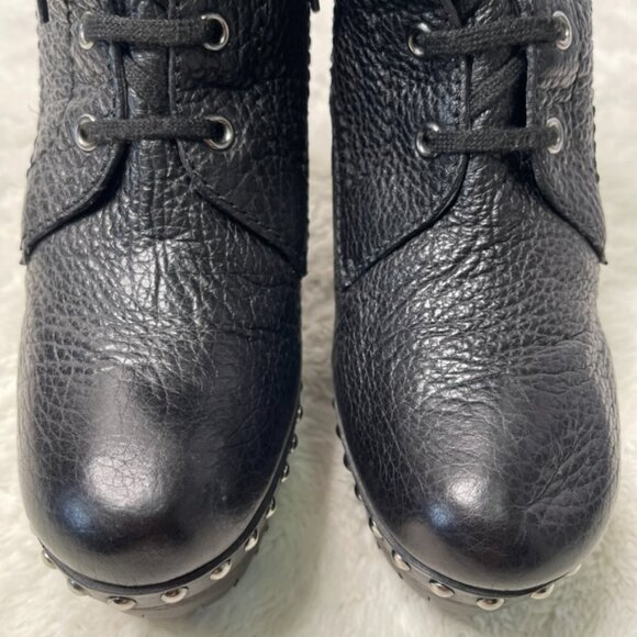 Miu Miu Women's Black Leather Heeled Lace Up Wooden Boots Size 40 - Picture 5 of 16
